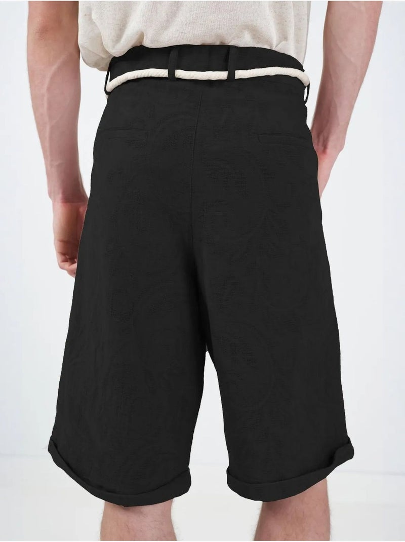 Short giesto pour homme, jambes larges, taille mi-haute, avec détail à nouer Noir - Kiabi