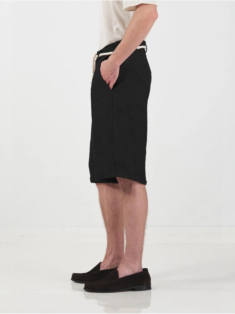 Short giesto pour homme, jambes larges, taille mi-haute, avec détail à nouer Noir - Kiabi