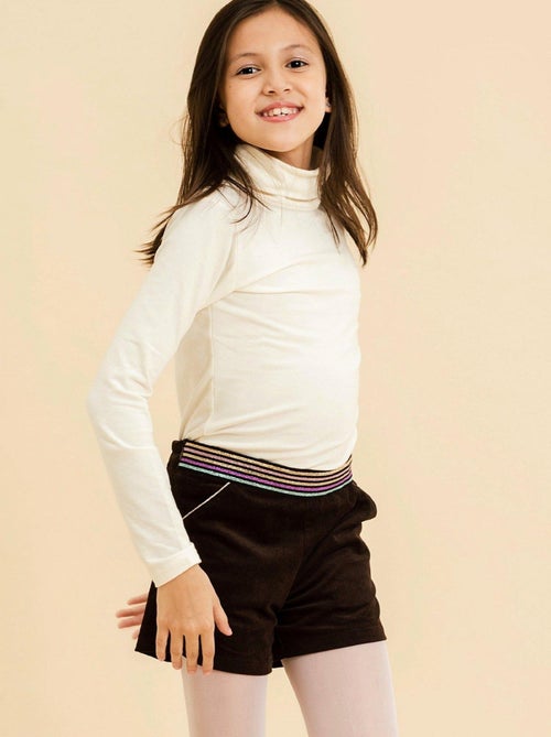 Short Hiver Fille  Velours Marron  Ceinture à Paillettes  POUPETTE - 'LA FAUTE A VOLTAIRE' - Kiabi