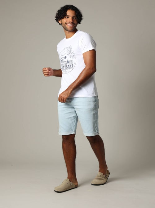 Short homme en maille denim avec braguette à boutons et finition stone used 'Deeluxe' - Kiabi