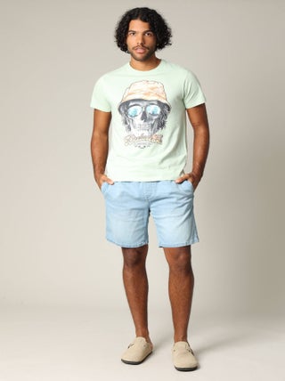 Short homme en maille denim avec taille élastiquée et cordon 'Deeluxe'