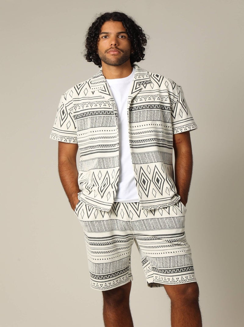 Short jacquard en coton avec taille élastiquée et cordon 'Deeluxe' Ecru - Kiabi