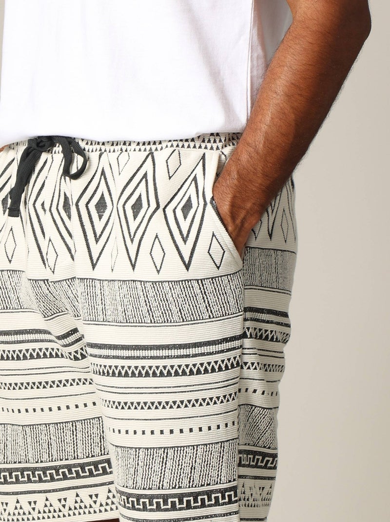 Short jacquard en coton avec taille élastiquée et cordon 'Deeluxe' Ecru - Kiabi