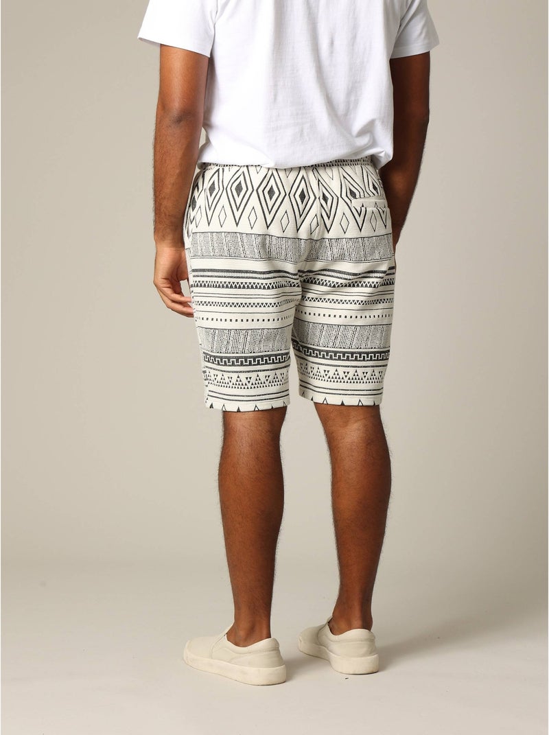 Short jacquard en coton avec taille élastiquée et cordon 'Deeluxe' Ecru - Kiabi