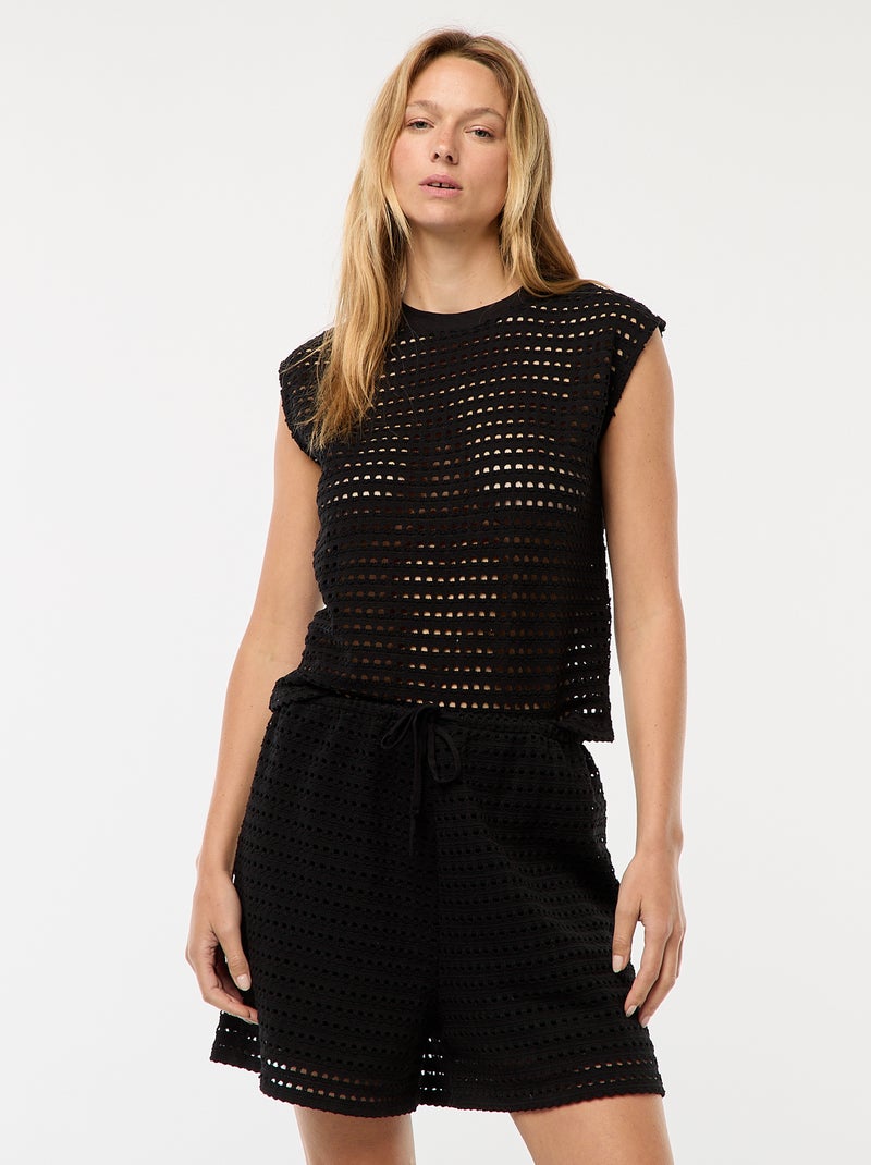 Short large en maille crochet Noir - Kiabi