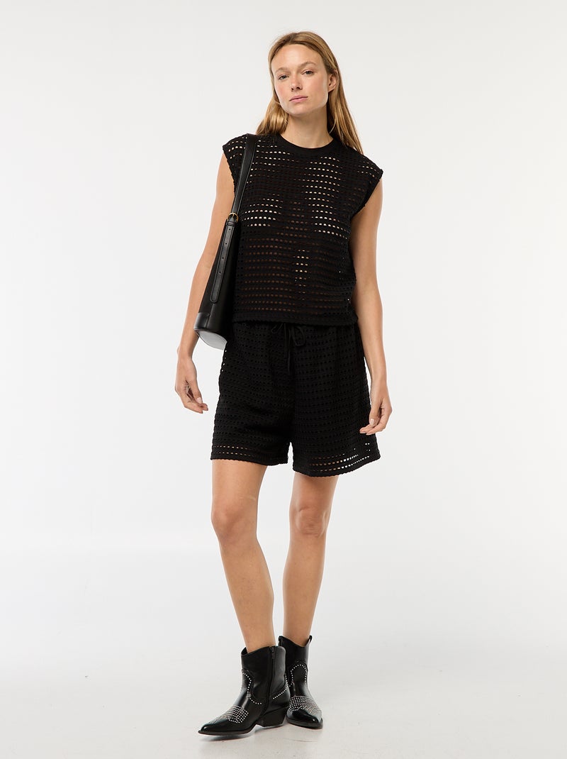 Short large en maille crochet Noir - Kiabi