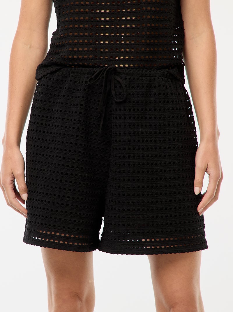 Short large en maille crochet Noir - Kiabi