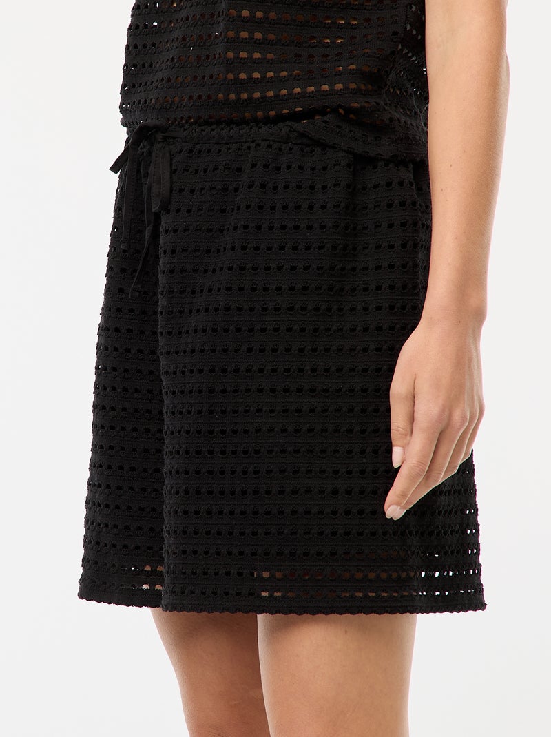 Short large en maille crochet Noir - Kiabi