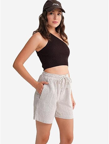 Short large taille haute en seersucker rayé mixray