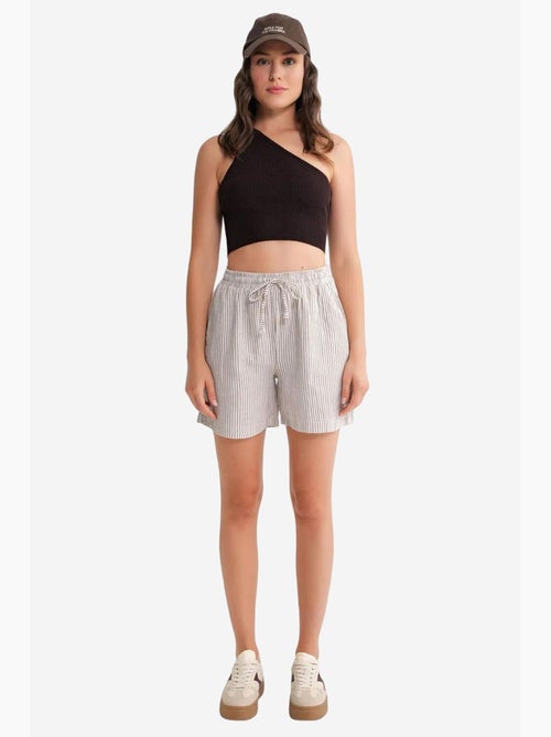 Short large taille haute en seersucker rayé mixray - Kiabi Short large taille haute en seersucker rayé mixray - Kiabi