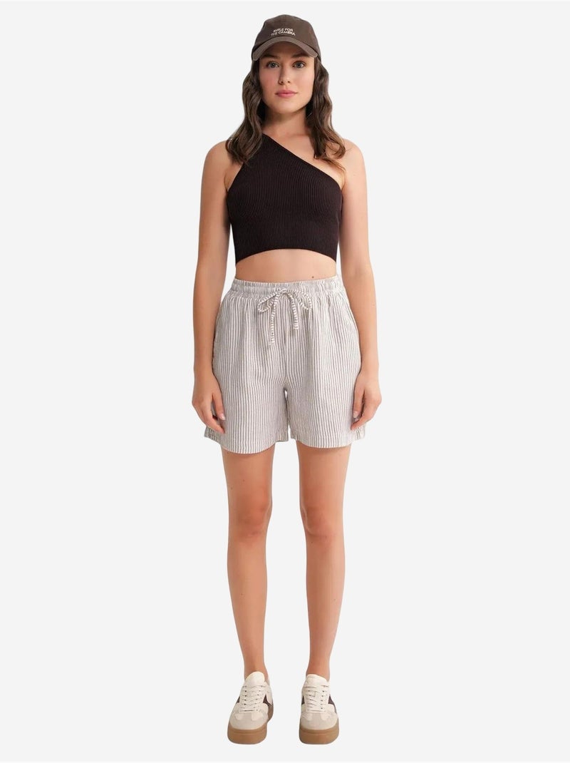 Short large taille haute en seersucker rayé mixray Marron clair - Kiabi