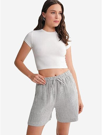 Short large taille haute en seersucker rayé mixray