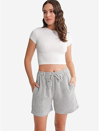 Short large taille haute en seersucker rayé mixray