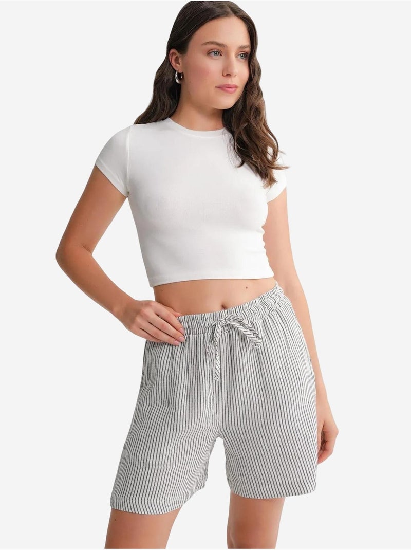 Short large taille haute en seersucker rayé mixray Noir - Kiabi