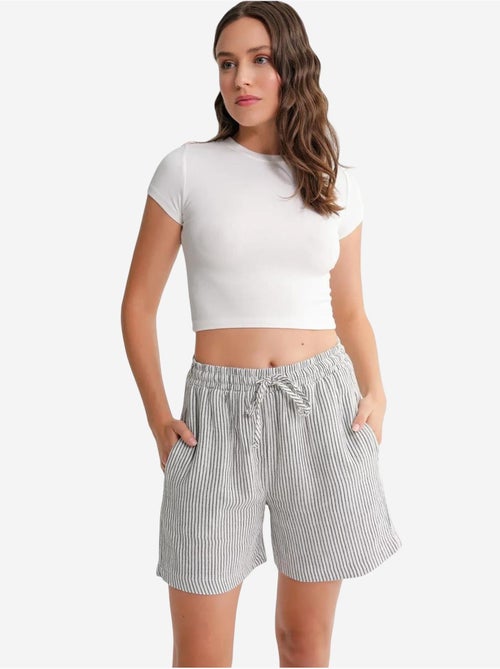 Short large taille haute en seersucker rayé mixray - Kiabi
