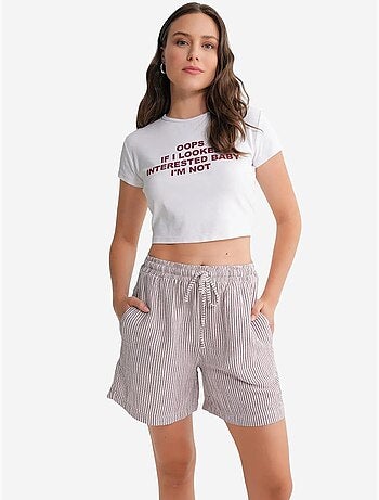 Short large taille haute en seersucker rayé mixray