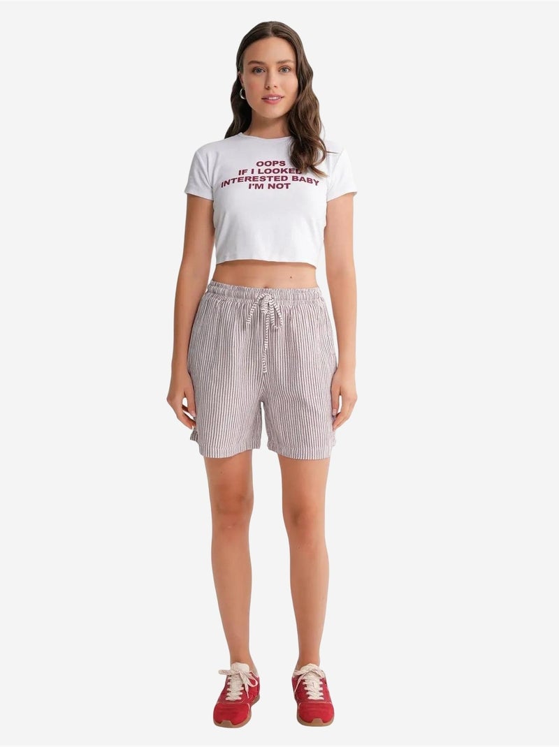 Short large taille haute en seersucker rayé mixray Rouge bordeaux - Kiabi