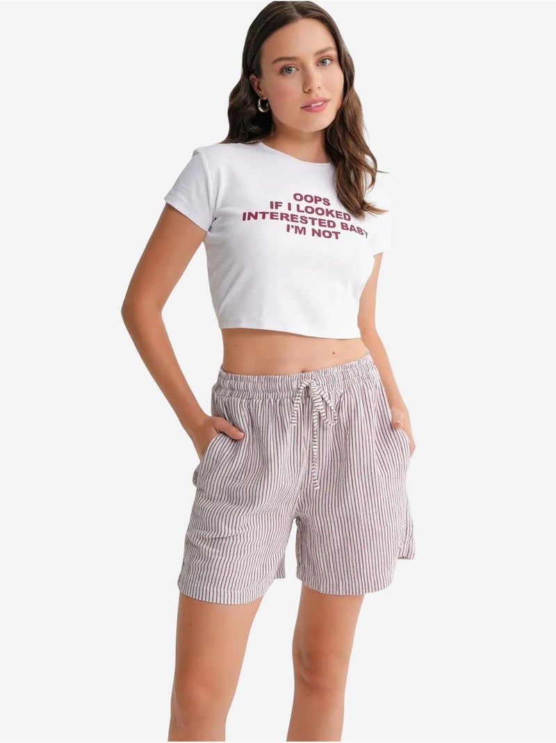 Short large taille haute en seersucker rayé mixray Rouge bordeaux - Kiabi