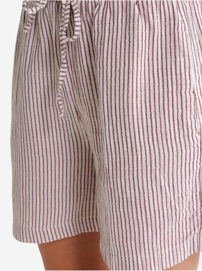 Short large taille haute en seersucker rayé mixray Rouge bordeaux - Kiabi