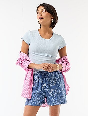 Short léger avec 2 poches en lin mélangé