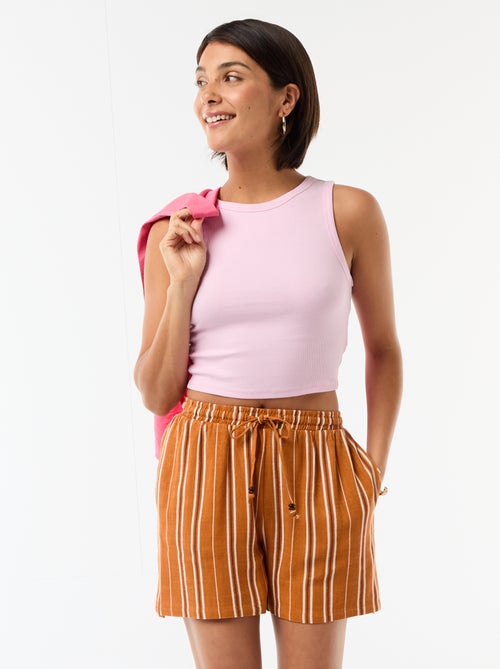 Short léger avec 2 poches en lin mélangé - Kiabi