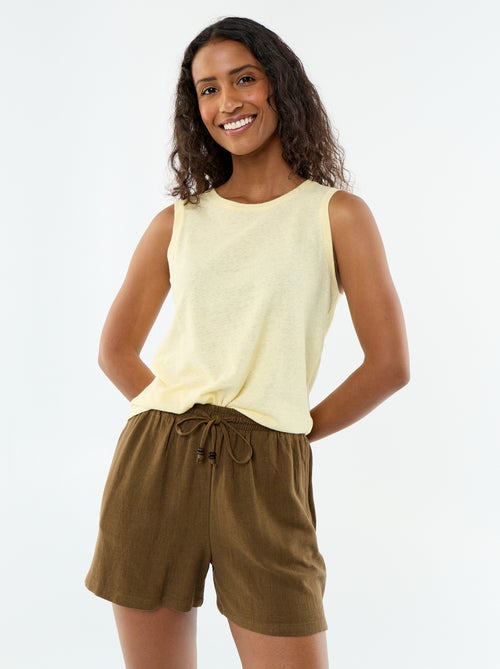 Short léger avec 2 poches en lin mélangé - Kiabi