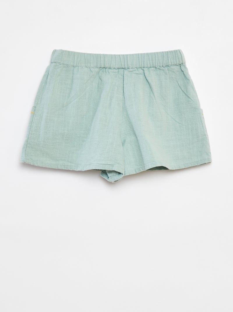 Short léger avec broderies et 2 poches VERT - Kiabi