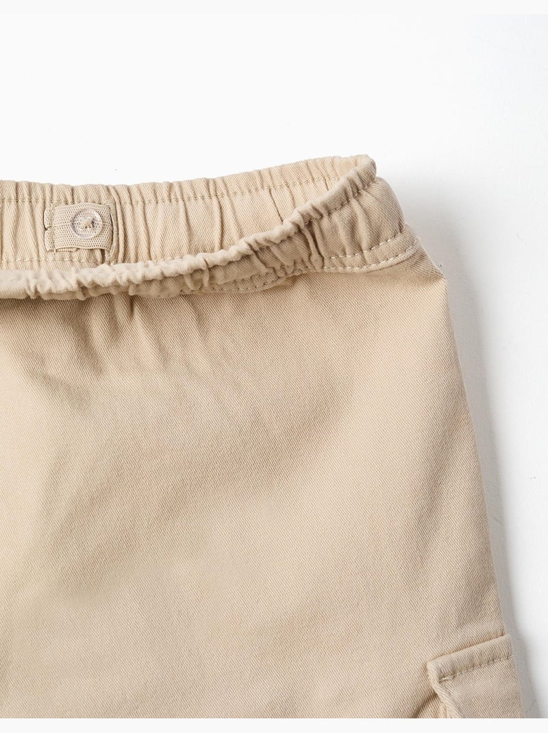 Short long cargo en sergé avec cordon de serrage Beige clair - Kiabi
