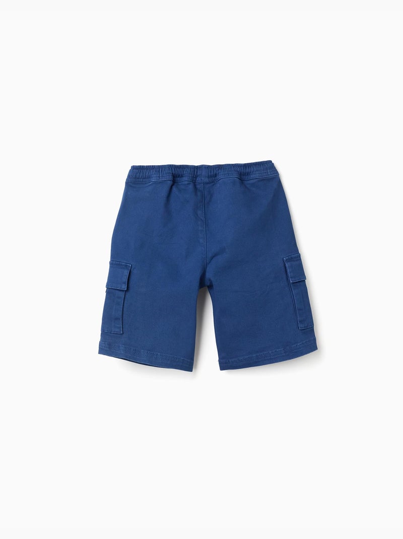 Short long cargo en sergé avec cordon de serrage Bleu foncé - Kiabi
