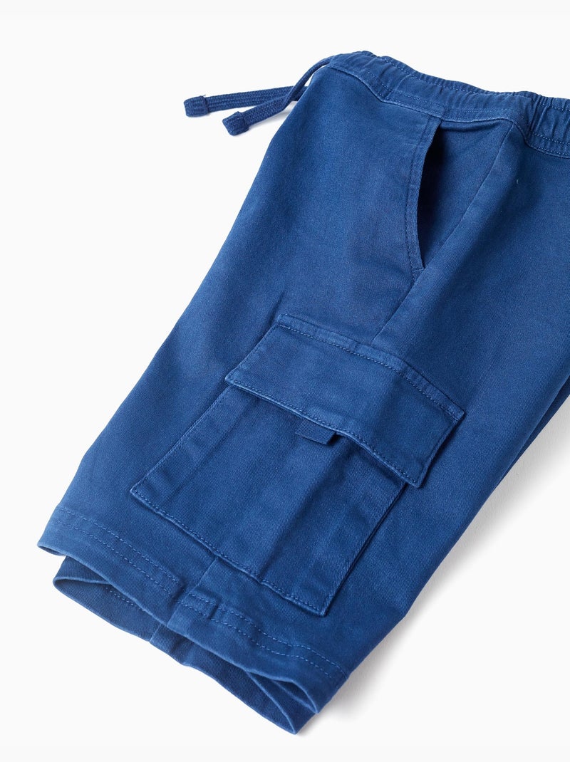 Short long cargo en sergé avec cordon de serrage Bleu foncé - Kiabi