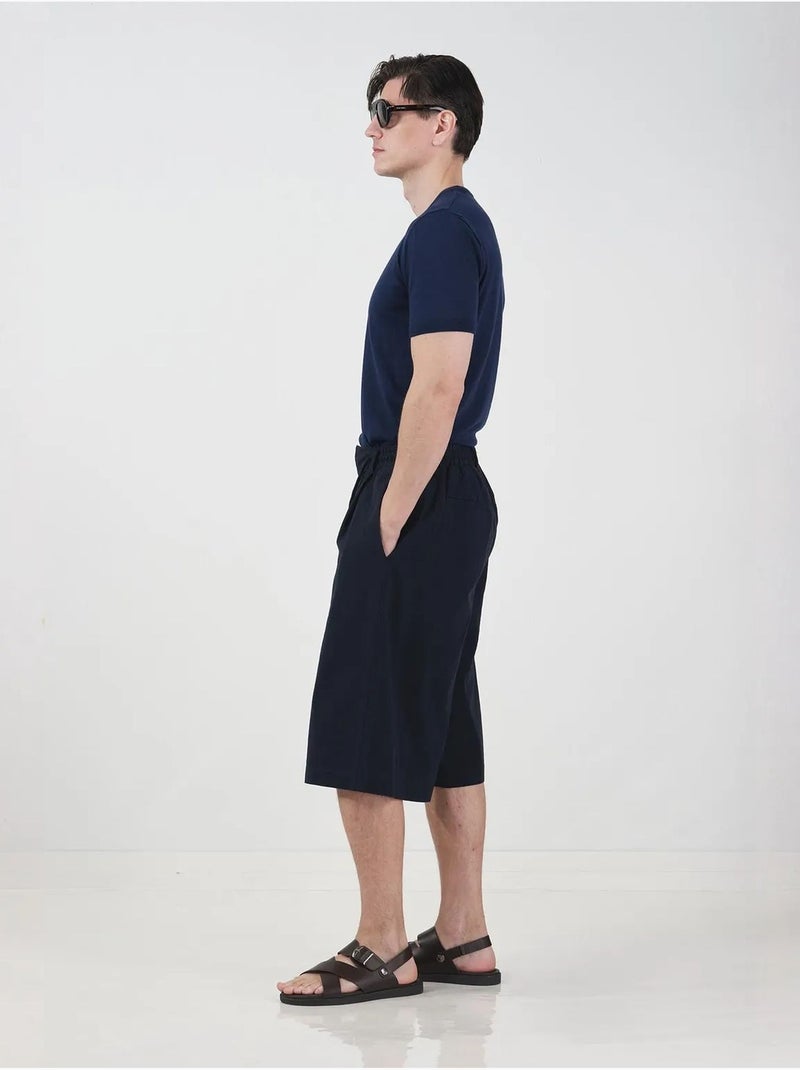 Short long style chino à jambes larges et taille à cordon giesto Bleu marine - Kiabi