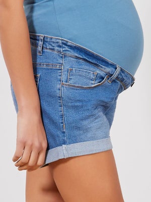 Short En Jean De Maternité Lemoiitea - Taille élastique Sous Le Ventre - Confortable Et Tendance Pour Femme Enceinte