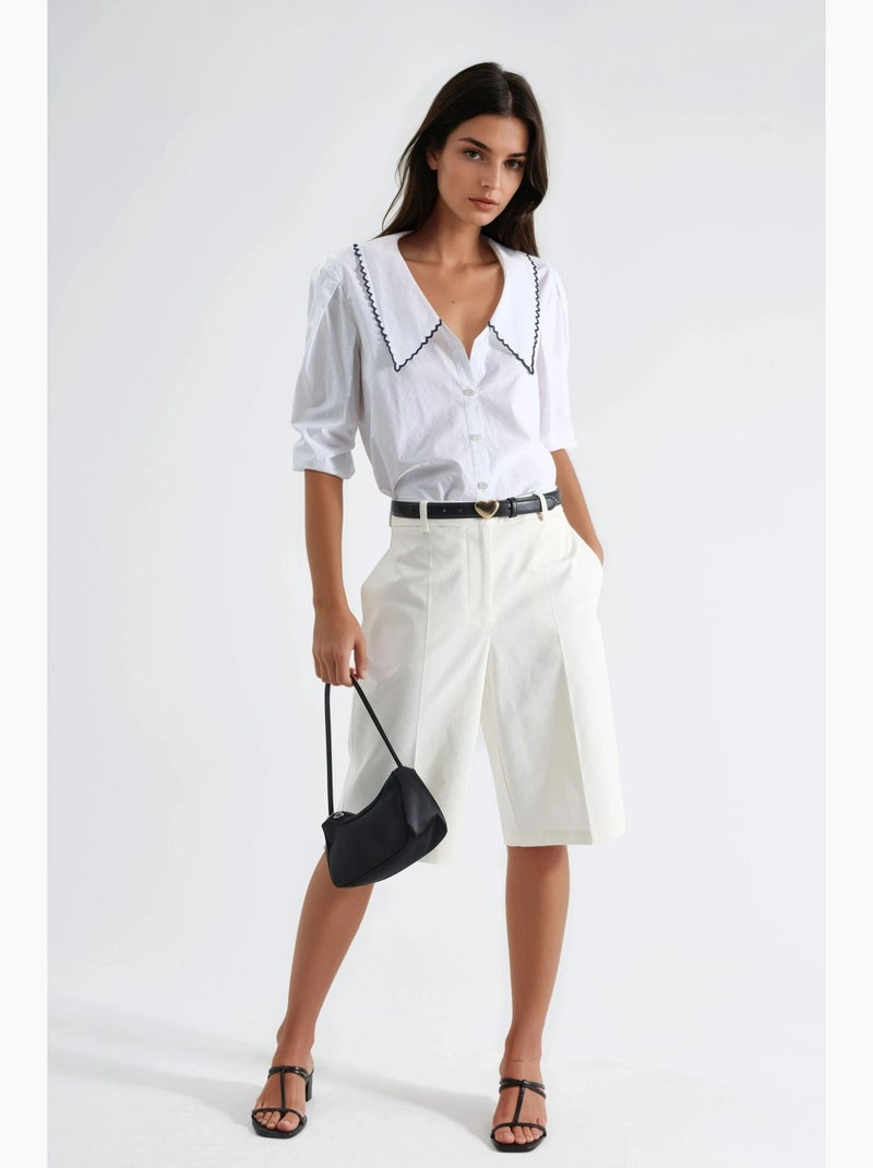 Short mi-long à jambes larges et coupe confortable hiccup Blanc - Kiabi