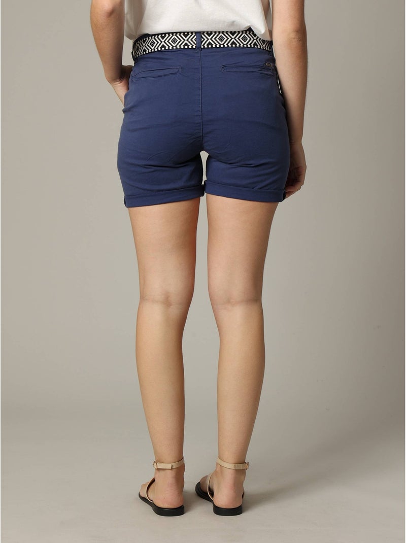 Short mi-long avec ceinture ethnique à motifs et bas à revers 'Deeluxe' Bleu marine - Kiabi