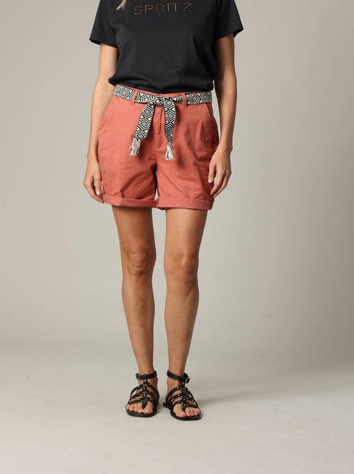 Short mi-long avec ceinture ethnique à motifs et bas à revers 'Deeluxe' - Kiabi