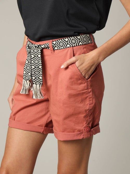 Short mi-long avec ceinture ethnique à motifs et bas à revers 'Deeluxe' - Kiabi