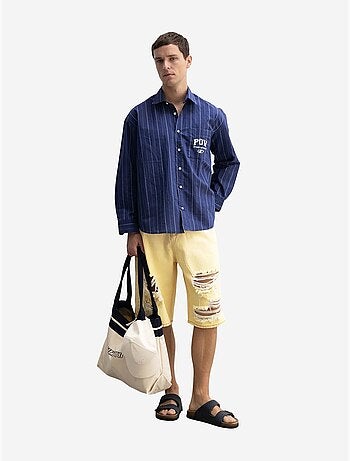 Short mi-long en denim détruit à jambe large pour homme giesto