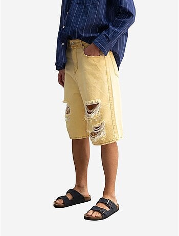 Short mi-long en denim détruit à jambe large pour homme giesto