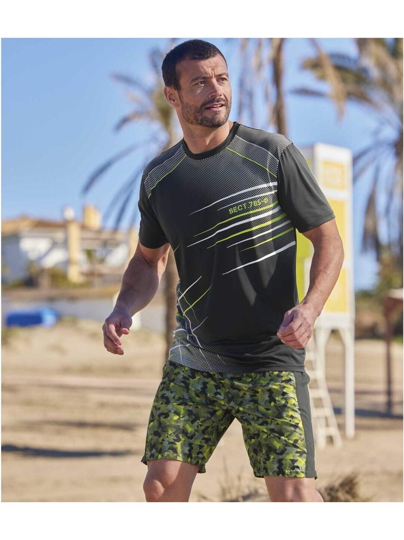 Short Microfibre Imprimé   - ATLAS FOR MEN Noir Vert - Kiabi