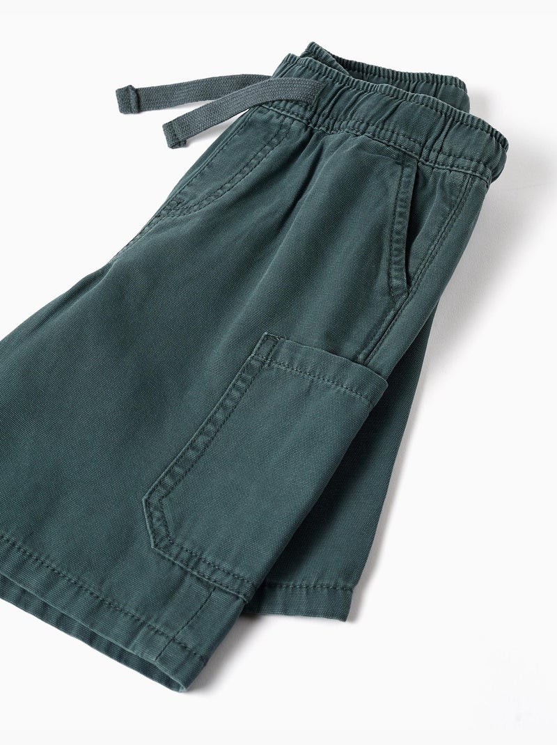Short midi cargo en coton avec cordon de serrage Vert foncé - Kiabi