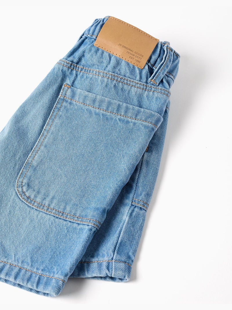 Short midi en jean de coton avec poches Bleu clair - Kiabi