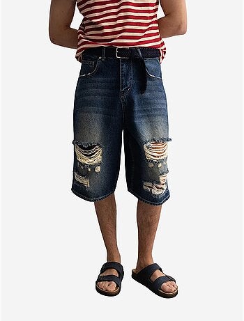 Short midi en jean déchiré à jambes larges giesto