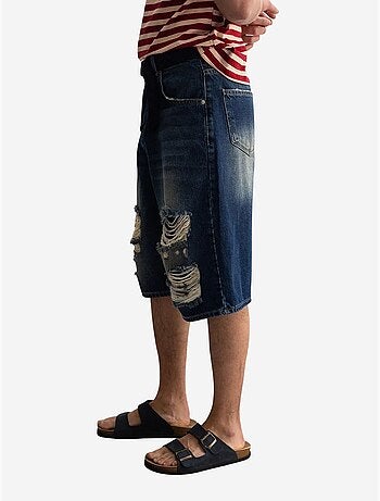 Short midi en jean déchiré à jambes larges giesto