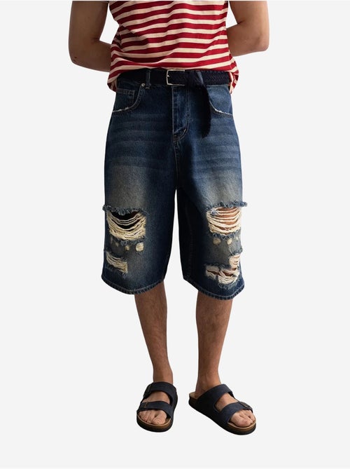 Short midi en jean déchiré à jambes larges giesto - Kiabi