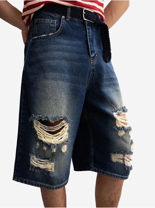 Short midi en jean déchiré à jambes larges giesto - Kiabi