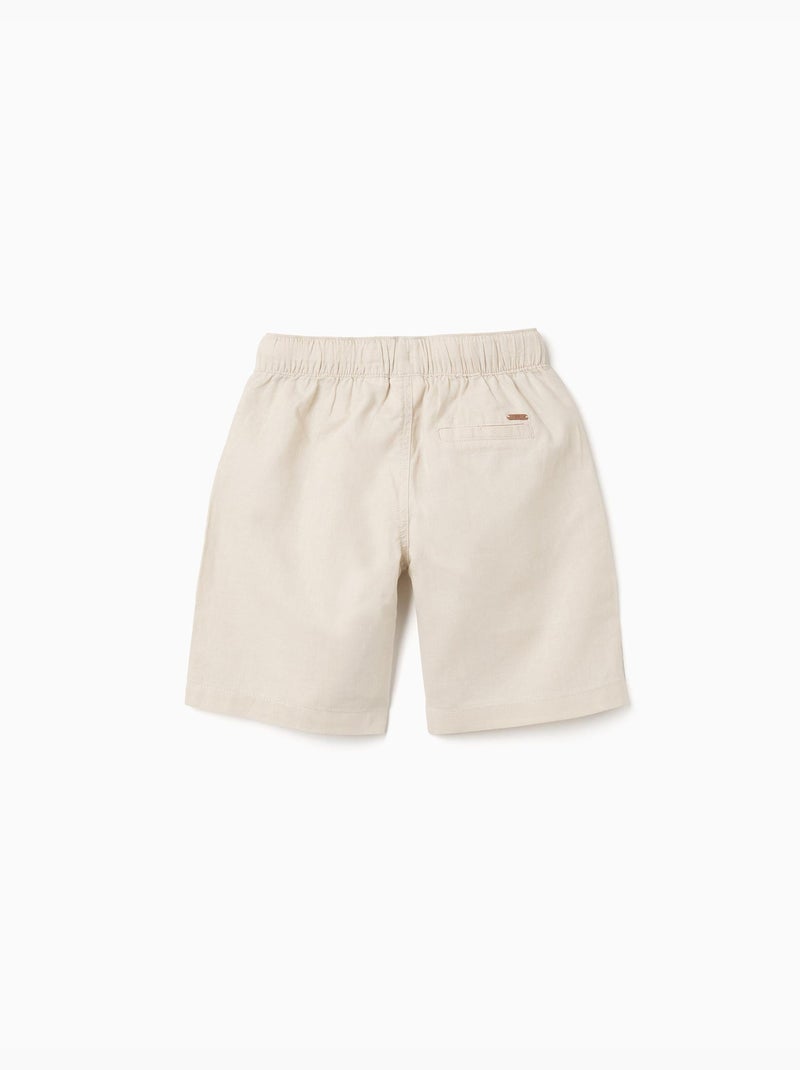 Short midi en lin et coton avec cordon de serrage Beige clair - Kiabi