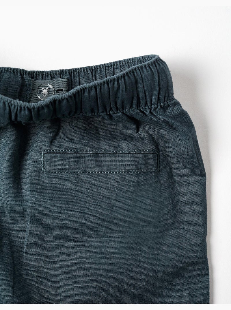 Short midi en lin et coton avec cordon de serrage Bleu Bleu - Kiabi