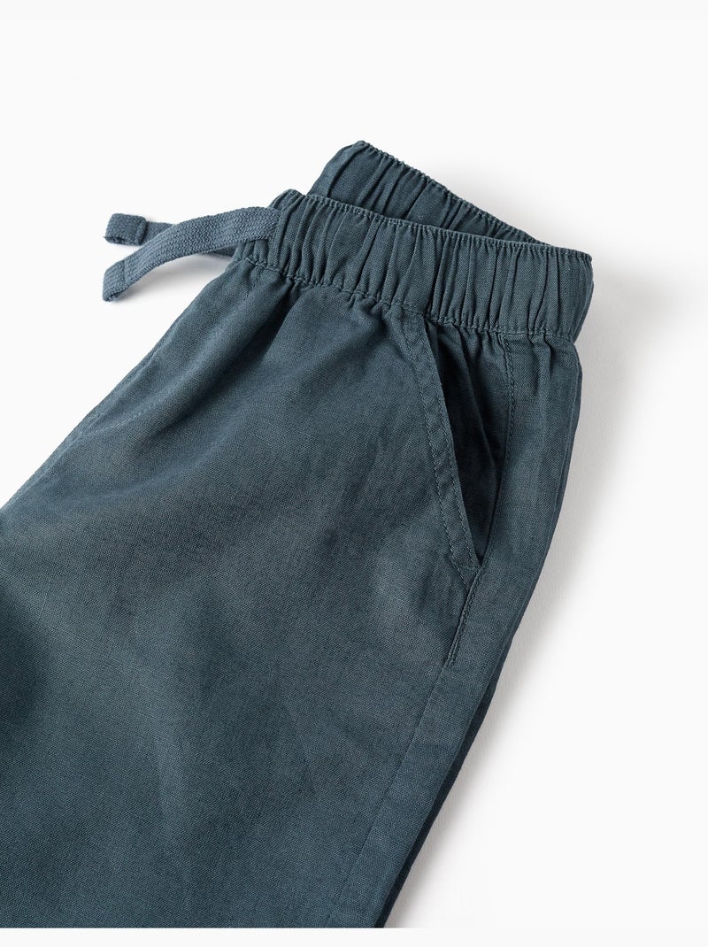 Short midi en lin et coton avec cordon de serrage Bleu Bleu - Kiabi