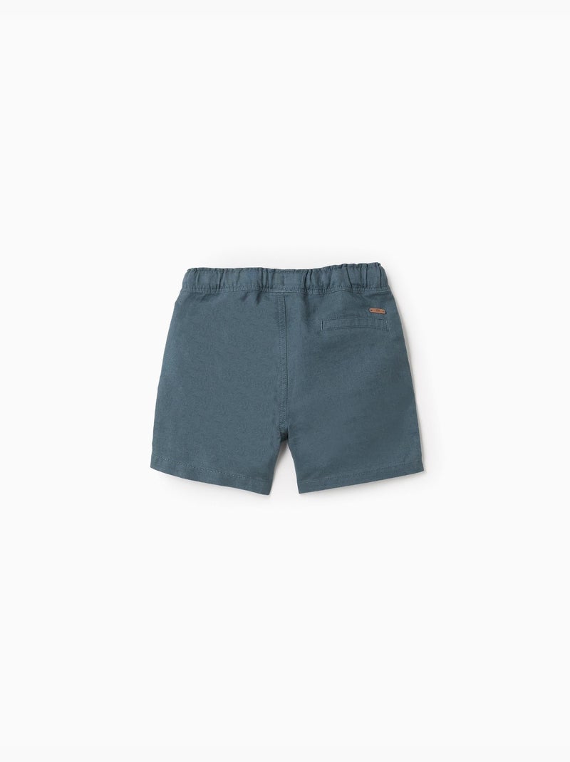 Short midi en lin et coton avec cordon de serrage Bleu foncé - Kiabi
