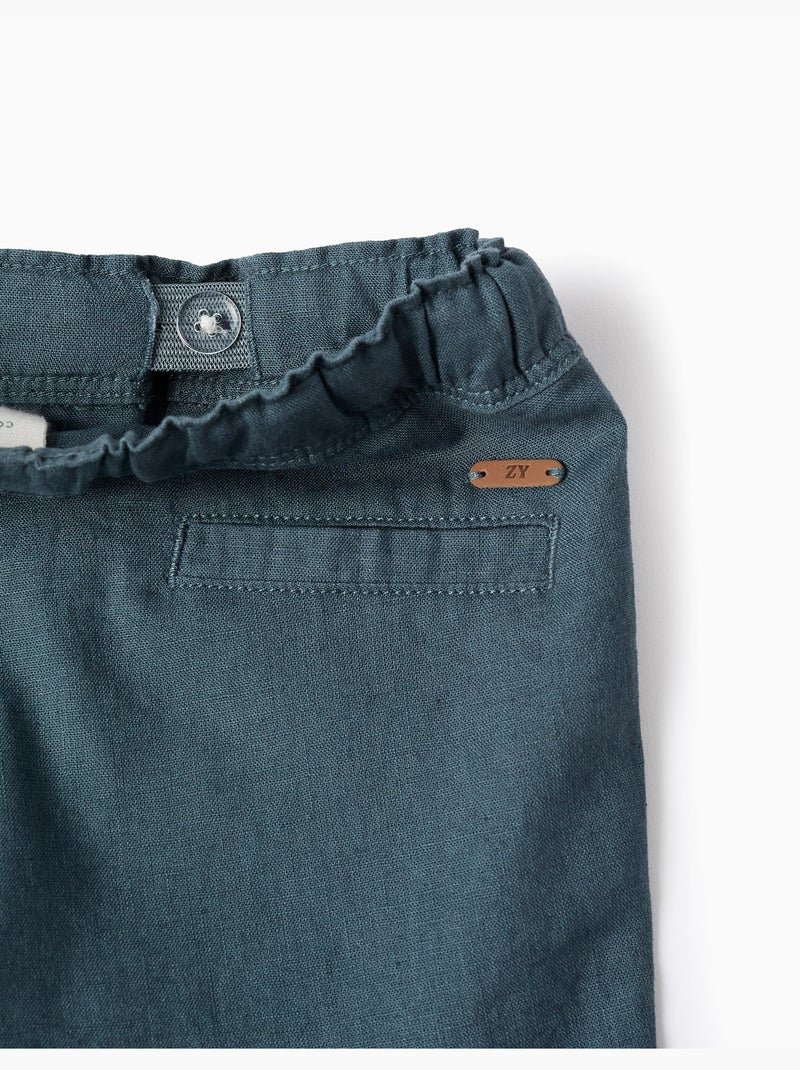 Short midi en lin et coton avec cordon de serrage Bleu foncé - Kiabi